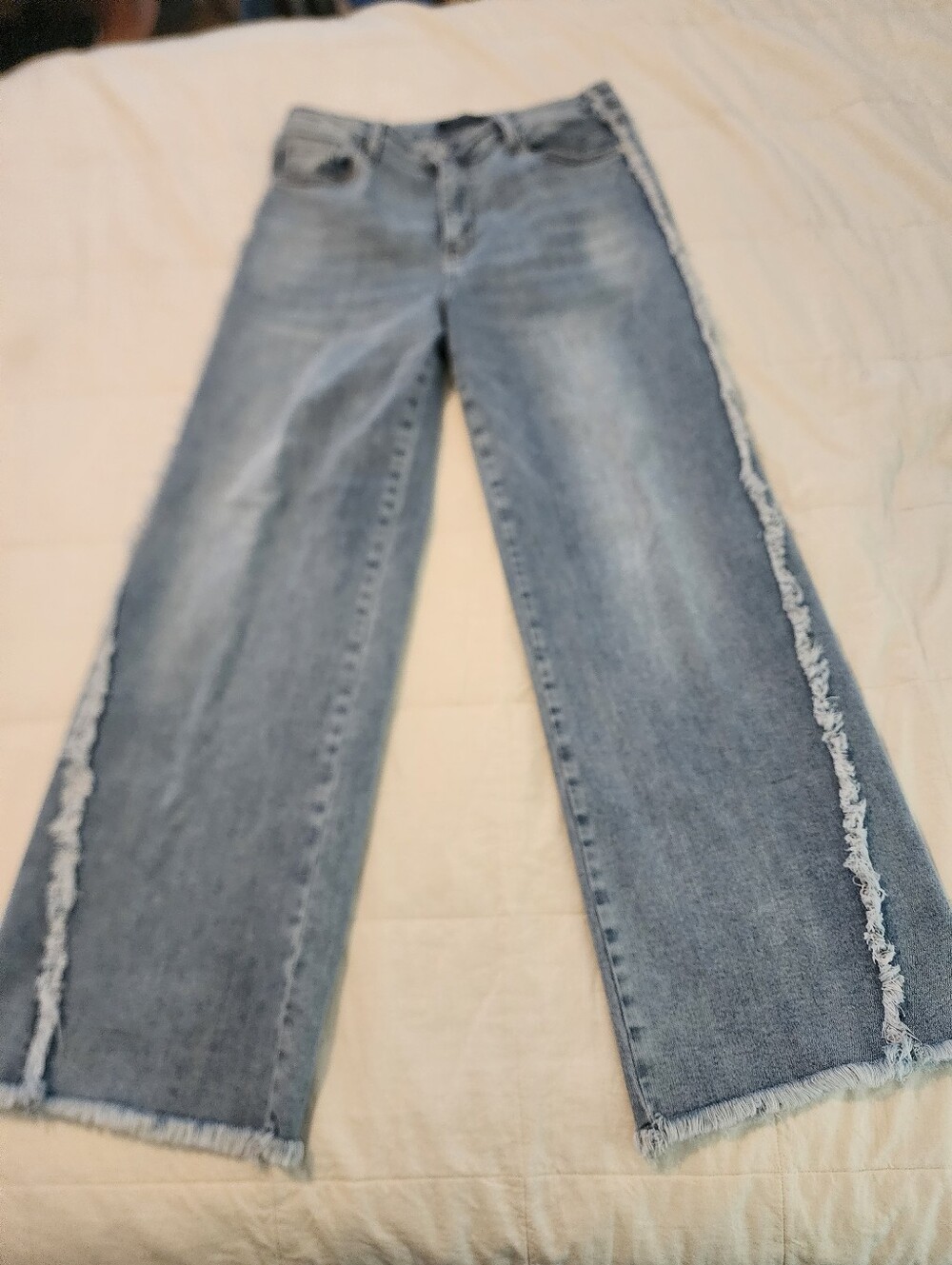 Judy Blue Light Wash Wide-Leg Jeans Frayed Side Seams 15/32 Retro Fit